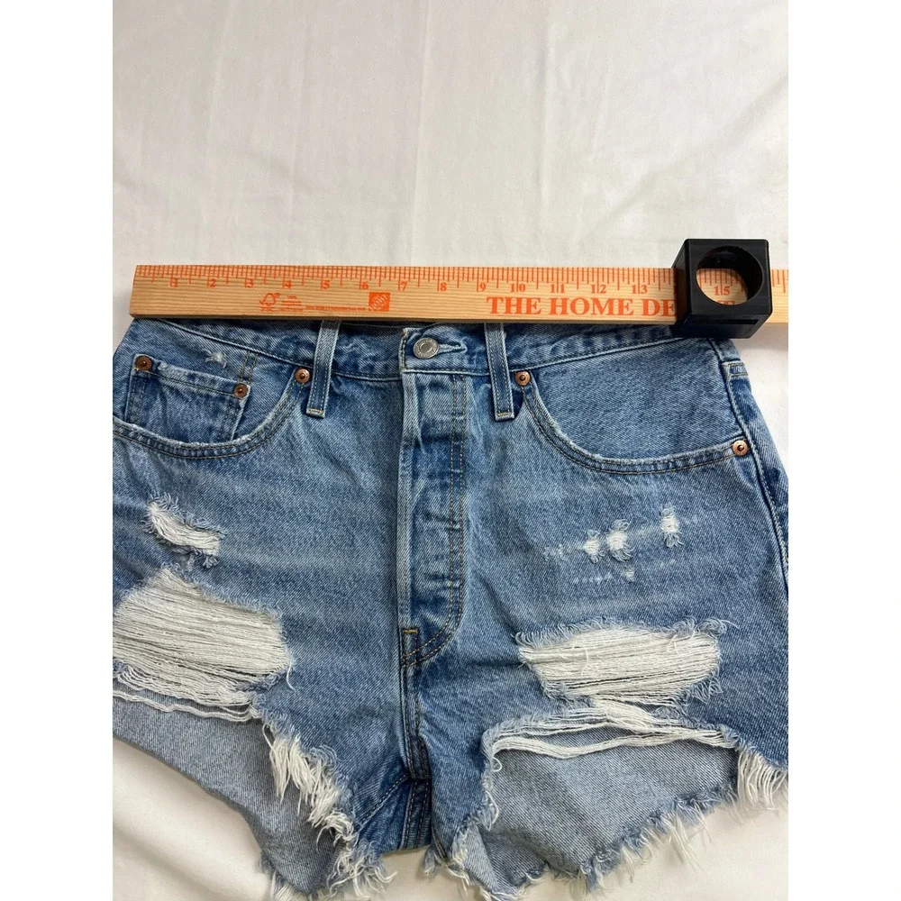 Levi's 501 Original‎ Cut Off Shorts Women 29 Blue Distressed Denim High Rise F1